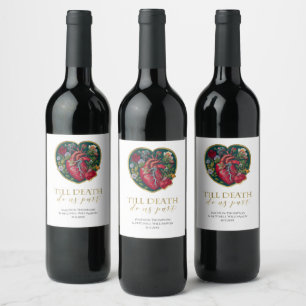 Etiqueta Para Botella De Vino Hasta que la Muerte nos Separe Corazón Godótico Ha