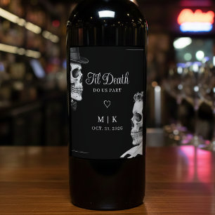 Etiqueta Para Botella De Vino Hasta que la Muerte nos Separe Cráneos Góticos Bod