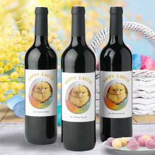 Etiqueta Para Botella De Vino Hatching Chick Colorful Egg Feliz Pascua