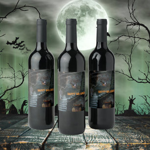 Etiqueta Para Botella De Vino Haunted Staircase Halloween
