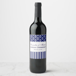 Etiqueta Para Botella De Vino Hazlo tú mismo BG Navy Blanco Raya de Ancla Fiesta