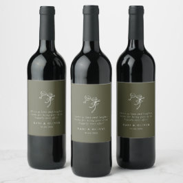 Etiqueta Para Botella De Vino HEIDI Olive Green Boda