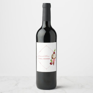 Etiqueta Para Botella De Vino Helado Rosa Rojo Cereza Recogido Regadera de Boda