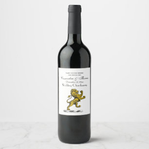 Etiqueta Para Botella De Vino Heraldic Lion Standing Crest Emblem C