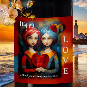 Etiqueta Para Botella De Vino Hermanas del alma de arte colorido Feliz Día de Sa