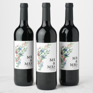 Etiqueta Para Botella De Vino Hermosa acuarela Floral Bouquet Boda