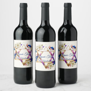 Etiqueta Para Botella De Vino Hermosa estrella floral Festividades judías Bat Mi