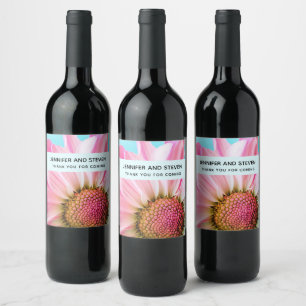 Etiqueta Para Botella De Vino Hermosa flor rosa cierra Boda de fotos
