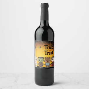 Etiqueta Para Botella De Vino Hermosa, Frankenstein, Drácula, lobo