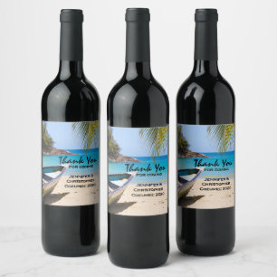 Etiqueta Para Botella De Vino Hermosa playa tropical con lancha