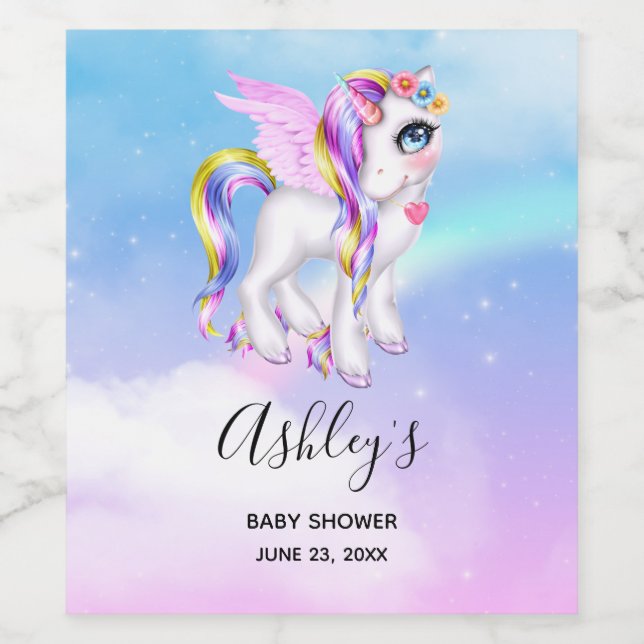 Etiqueta Para Botella De Vino Hermosa unicornio con Fiesta de cola y arcoiris (Etiqueta única)