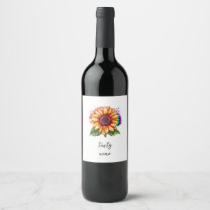 Etiqueta Para Botella De Vino hermosa y elegante huella con girasol