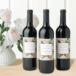 Etiqueta Para Botella De Vino Hermoso Boda del marco floral botánico de Boho