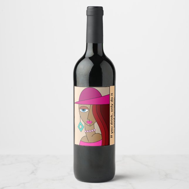 Etiqueta Para Botella De Vino Hermoso cubismo de mujeres pelirrojas (Anverso)