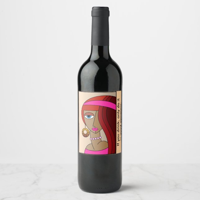 Etiqueta Para Botella De Vino Hermoso cubismo de mujeres pelirrojas (Anverso)