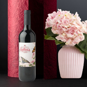 Etiqueta Para Botella De Vino Hermoso Día de la Madre floral Butterflies