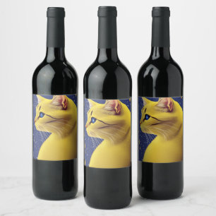 Etiqueta Para Botella De Vino Hermoso gato amarillo con ojos azules