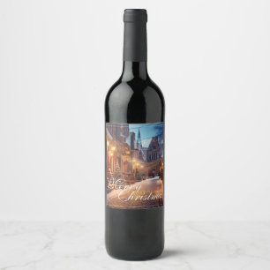 Etiqueta Para Botella De Vino Hermoso Motivo Navideño Acogedor en un Soñador Pue