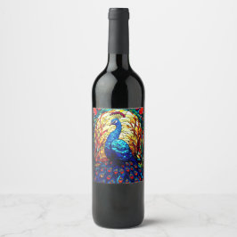 Etiqueta Para Botella De Vino Hermoso Peacock Vidrio Manchado