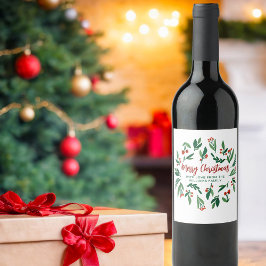 Etiqueta Para Botella De Vino Hermosos Navidades Personalizados de Red Green Hol