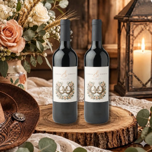 Etiqueta Para Botella De Vino Herraduras y Flores Country Western