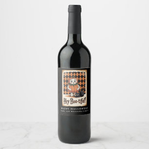 Etiqueta Para Botella De Vino ¡Hey Boo-tiful! Vintage Halloween Ropa de calabaza