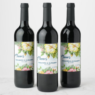 Etiqueta Para Botella De Vino Hibisco Floral Tropical Hawaiano