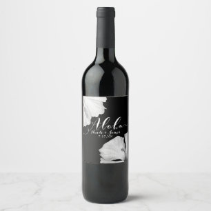Etiqueta Para Botella De Vino Hibiscus blanco Boda tropical negro Aloha Wine