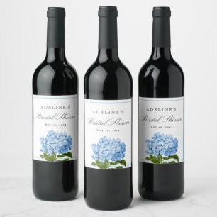 Etiqueta Para Botella De Vino Hidrangea Azul Elegante Ducha Bridal