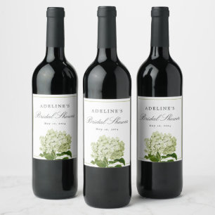 Etiqueta Para Botella De Vino Hidrangea blanca y verde Ducha Bridal elegante