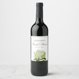 Etiqueta Para Botella De Vino Hidrangea blanca y verde Ducha Bridal elegante