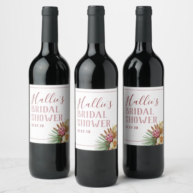Etiqueta Para Botella De Vino Hierba de Pampas Boho Personalizada  (Botellas)