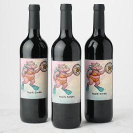 Etiqueta Para Botella De Vino Hippo scuba diver 30th Birthday 