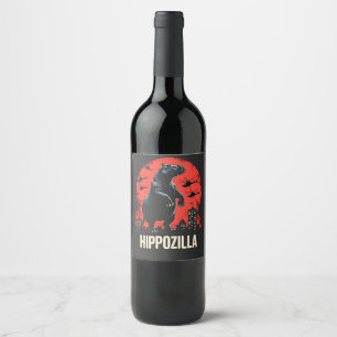 Etiqueta Para Botella De Vino Hippozilla Spooky Moo Deng Baby Pygmy Hippo