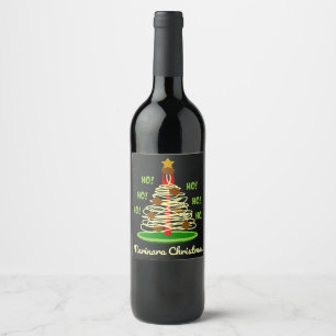 Etiqueta Para Botella De Vino ¡Ho! ¡Ho! ¡Ho! Árbol de pasta de los Navidades de