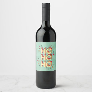 Etiqueta Para Botella De Vino Ho ho ho texto de temporada navideña y estrellas