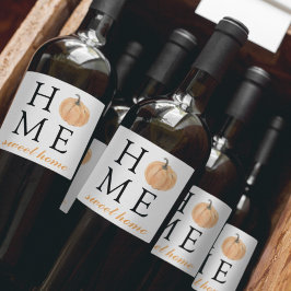 Etiqueta Para Botella De Vino Hogar dulce hogar | Calabaza Naranja | Temporada d