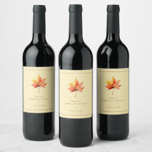 Etiqueta Para Botella De Vino Hoja de Arce Agradable Otoño Acuarela