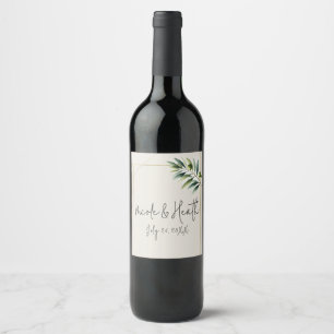 Etiqueta Para Botella De Vino Hoja de olivo verde hueso blanco y boda rústica do