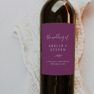 Etiqueta Para Botella De Vino Hoja mínima   Etiqueta de Boda de Berry Purple