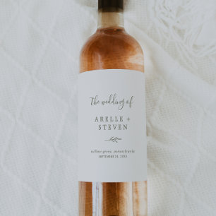 Etiqueta Para Botella De Vino Hoja mínima   Etiqueta de Boda verde oliva