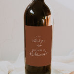 Etiqueta Para Botella De Vino Hoja mínima | Propuesta de Terracotta Bridesmaid<br><div class="desc">La etiqueta de vino de la proposición de tortitas de barro de hoja mínima es perfecta para un boda boho. El diseño presenta una sencilla silueta de hojas de vegetación en un naranja ardiente y de estilo bohemio minimalista del desierto.</div>
