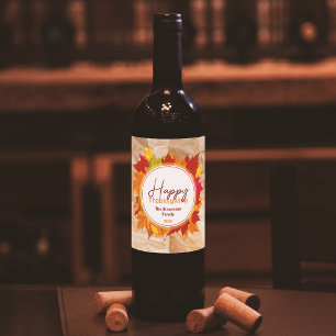 Etiqueta Para Botella De Vino Hojas de Arce Otoñales Sobre Textura de Papel Día 