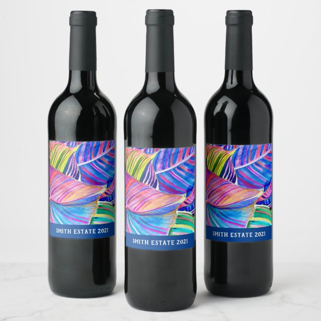 Etiqueta Para Botella De Vino Hojas de canoa tropical acuarela (Botellas)