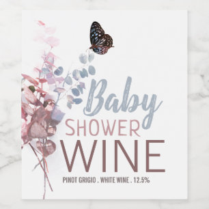 Etiqueta Para Botella De Vino Hojas de mariposa, Baby Shower elegante