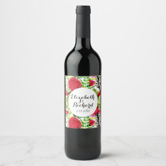 Etiqueta Para Botella De Vino Hojas de palma acuarela sandía monograma boda