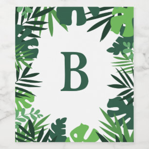 Etiqueta Para Botella De Vino Hojas de palma jungla marco floral añadir monogram