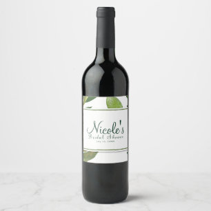 Etiqueta Para Botella De Vino Hojas de Planta Botánica Verde con Glamour Elegant