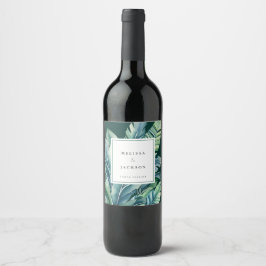 Etiqueta Para Botella De Vino Hojas silvestres y tropicales Foliage exótico Verd