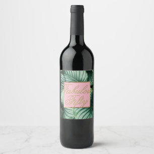Etiqueta Para Botella De Vino Hojas tropicales 50 y cumpleaños fabuloso
